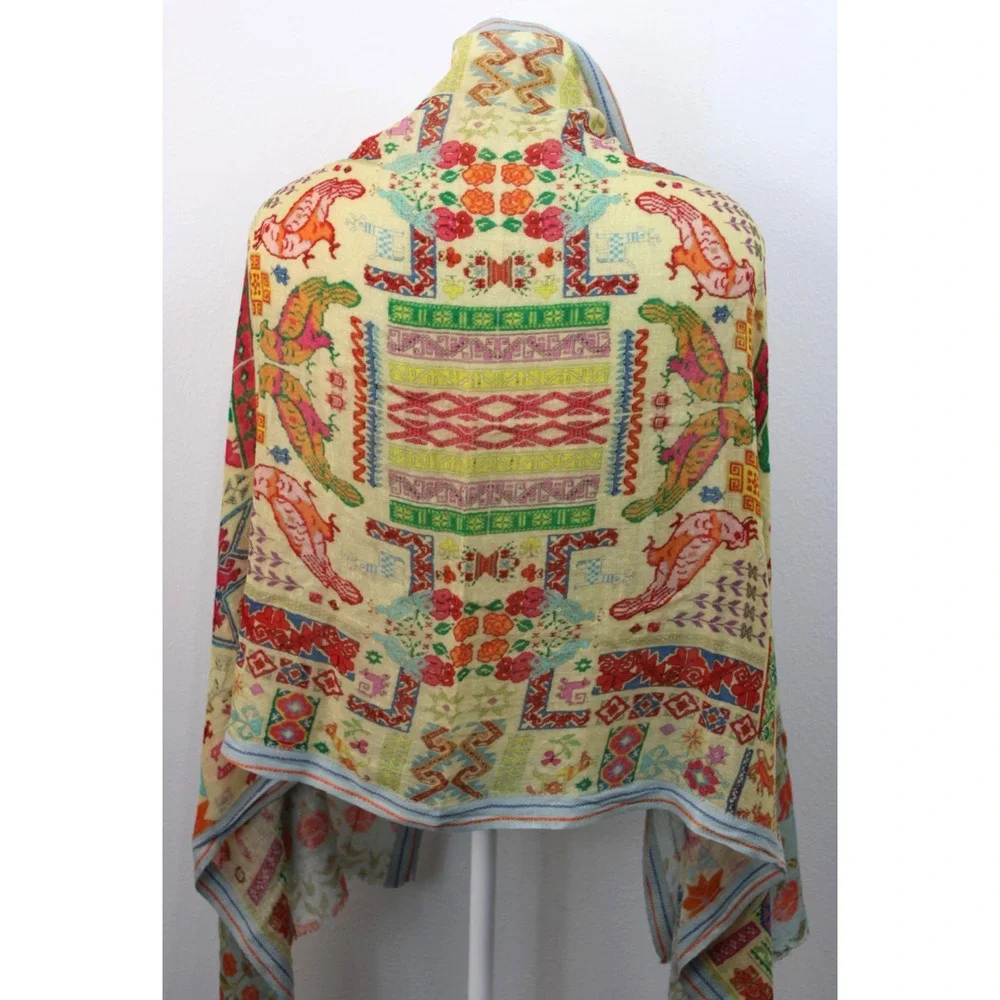 Oversized Boho Patchwork Print Scarf Woven Artsy Folk Shawl Wrap 31